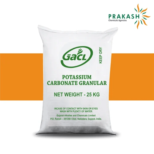 Prakash chemicals agencies Gujarat Potassium carbonate Granular, K2CO3, ln Tanker load, brand offered - GACL
