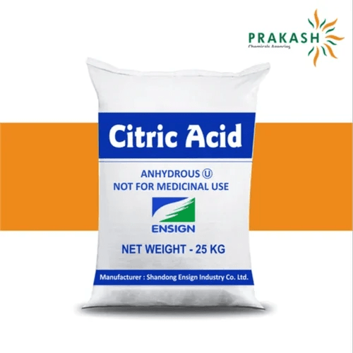 Prakash chemicals agencies Gujarat Citric Acid Anhydrous, C6H8O7, 25 kg HDPE woven sack bag with LD liner, brand offered - Shandong Ensign Industrial Co. Ltd