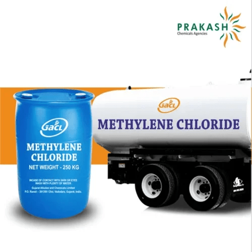 Prakash chemicals agencies Gujarat Methylene chloride, CH2CI2, Zinc coated GI Barrels of 250kg netweight for Export, 250 kg net weight HM-HDPE Barrels for Domestic Market ,40 kg net weight HM-HDPE Drums for Domestic Market, brand offered - GACL