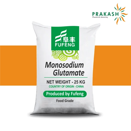 Prakash chemicals agencies Gujarat Mono Sodium Glutamate, C5H8NO4Na, 25 Kg HDPE woven sacks bag with inner liner, brand offered - Fufeng,Mchua