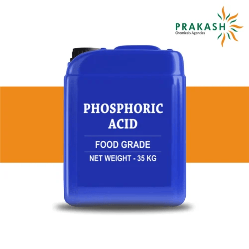 Prakash chemicals agencies Gujarat Phosphoric Acid Food Grade, H3PO, 35 kgs /50 kgs Carboys, brand offered - Imported
