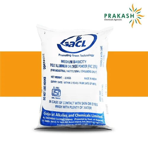 Prakash chemicals agencies Gujarat Poly Aluminium Chloride Powder , Al2Cl(OH)5, 25Kg bag, brand offered - GACL